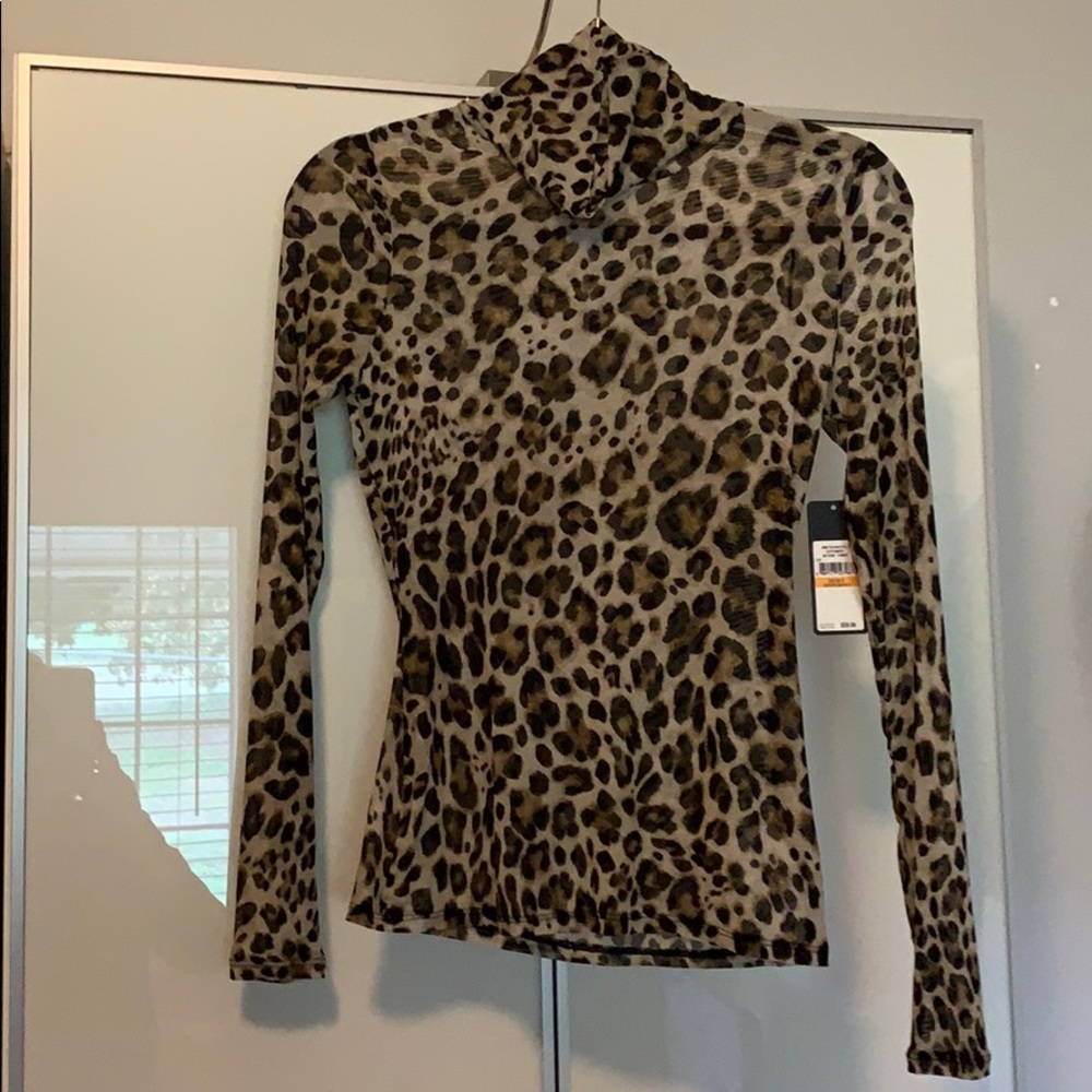 Rachel Roy Animal Print Sheer Turtleneck NWT